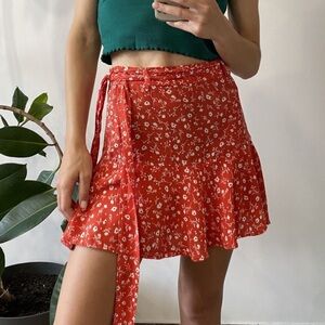 Zara Red Floral Mini Skirt Small Hidden Shorts